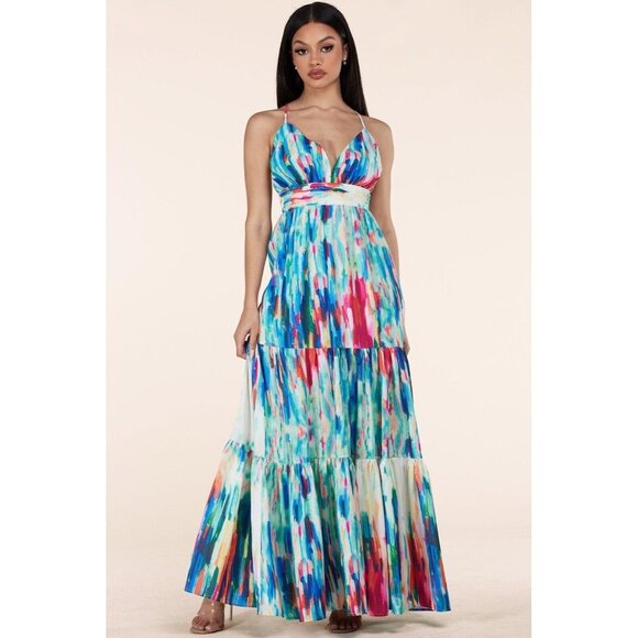 L’ATISTE Color spectrum Tiered Maxi Dress Size Small‎ - Picture 1 of 11